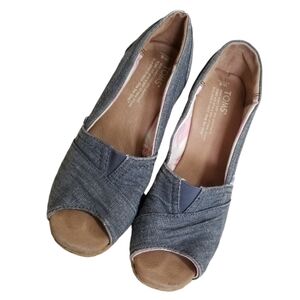 Toms Blue Wedges Open Toe Size 6